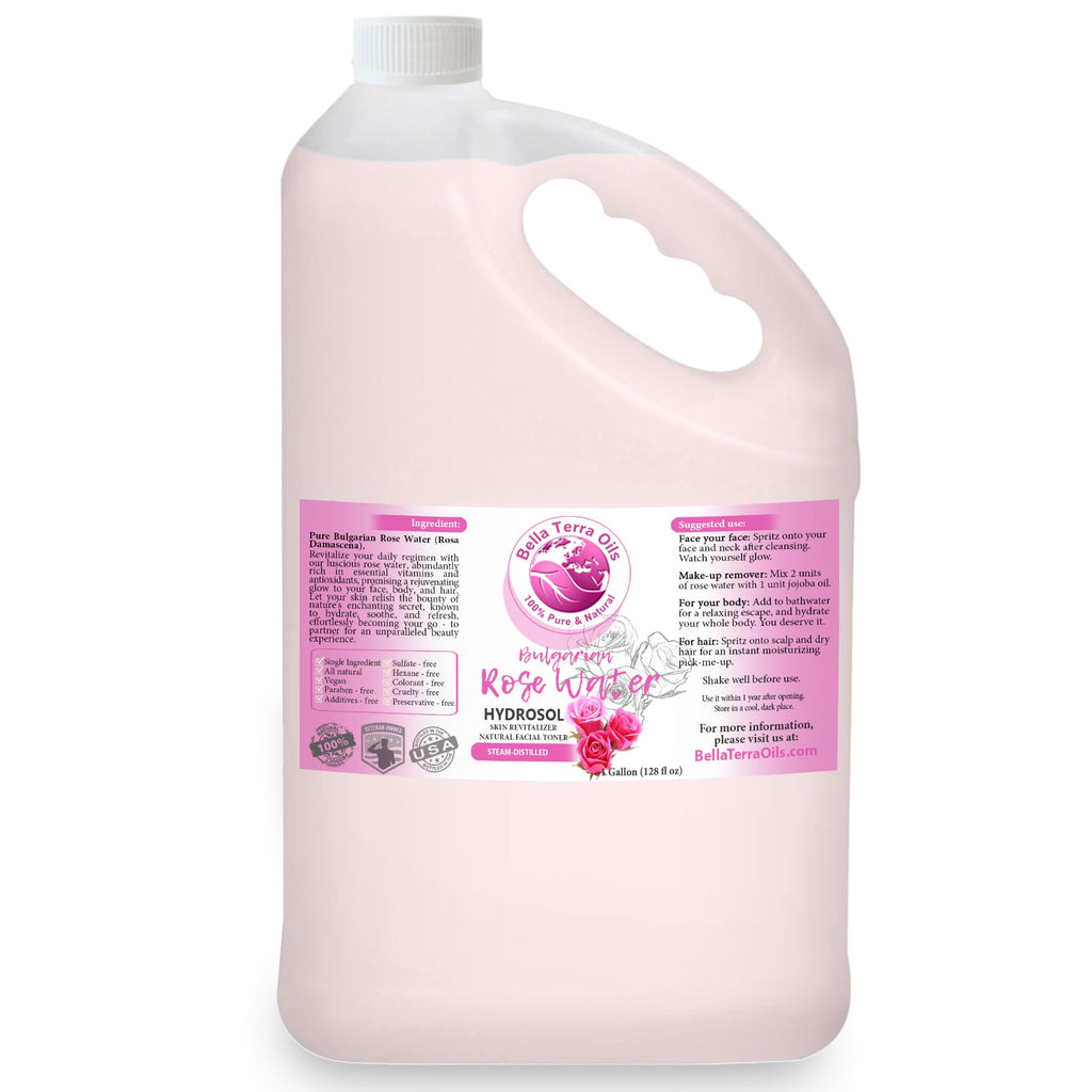 Bella Terra Oils Authentic Rose Water Hydrosol – 1gallon, Steam Distilled, Gentle, Rejuvenating, Refreshing Facial Toner