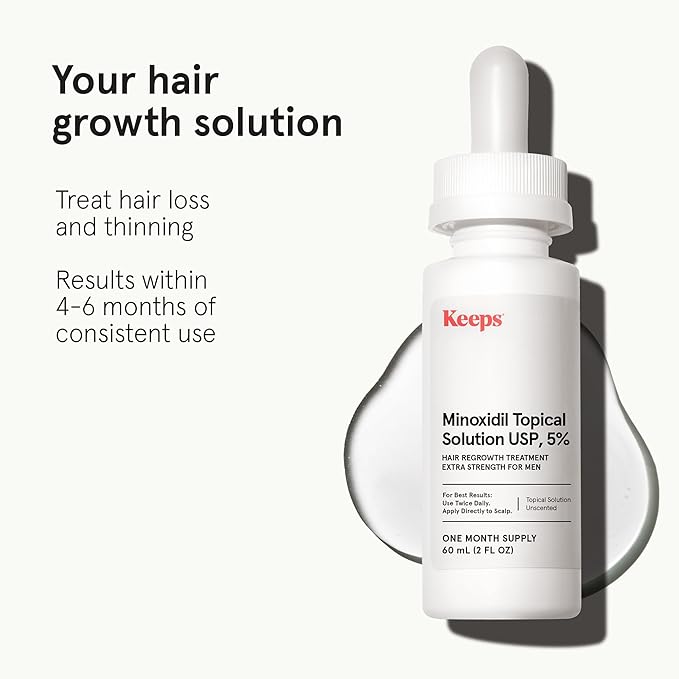 Keeps Minoxidil Solution 5% for Men, 3 Month Supply (3 x 2 fl oz Bottles)