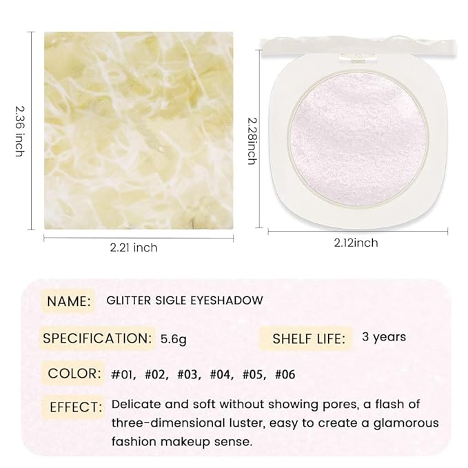 FeiCuiYun Light Pink Cream Glitter Shimmer Metallic Eyeshadow Palette Makeup, Natural Single Mini Instant Holographic Eyeshadow For Women, Sombras Crema Para Ojos, Talc, Paraben & Cruelty Free