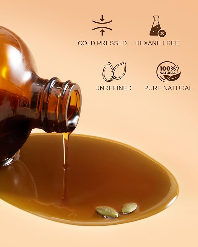 Yoken Pumpkin Seed Oil for Hair 16oz Glass Bottle, Unrefined Cold Pressed