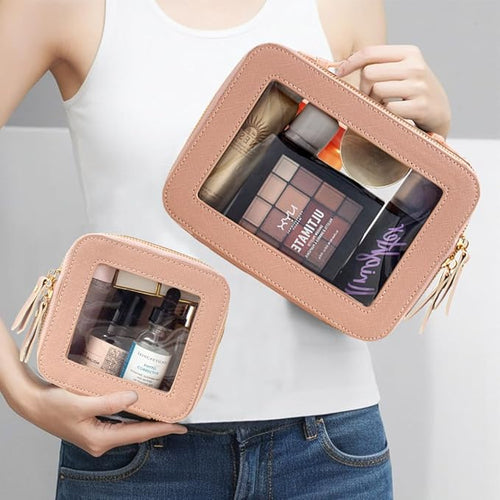 2Pcs Travel Clear Makeup Bag, Pink Mahjong Tile Bag Cosmetic Case with Zipper Portable Makeup Pouch Toiletry Bag Women Traveling Cosmetic Organizer Storage Bag Car Organizer Car Essentials for Women