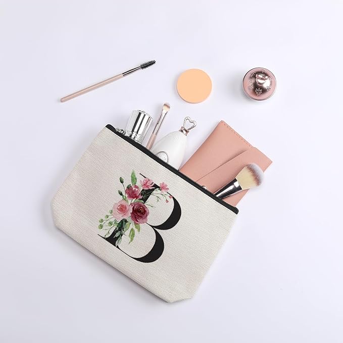 KDXPBZ Initial Personalized Makeup Bag - Bridesmaid & Birthday Gift for Women, Mom & Best Friend - Custom Letter B Cosmetic Bag