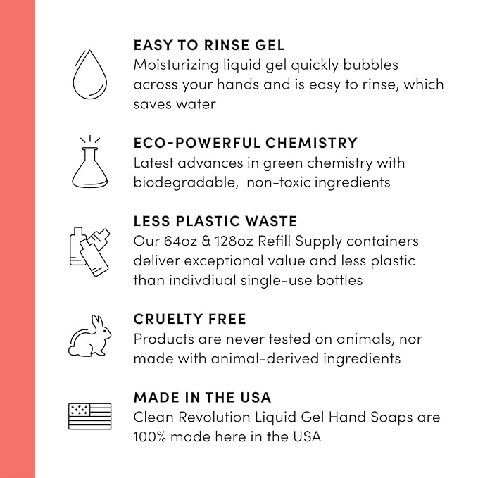 Clean Revolution Liquid Gel Hand Soap Refill with Real Essential Oils – Sulfate-Free Gel Hand Wash, Moisturizing Bulk Refill, Non-Toxic Formula, Made in the USA (Geramium Mint) 128 Fl Oz, 4 Pack