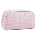 LOVELYWIND Makeup Bag, Quilted Puffy Travel Toiletry Bag with Compartments, Wide-Open Cosmetic Bag for Women, Pouch Purse Organizer, Pink