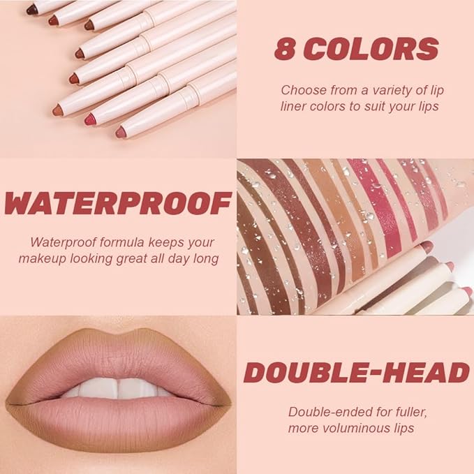 QIDSTERS Plump Matte Crayon Lip Liner Pencil, Nude Lipstick Lip Liners for Women, 24 Hour Long-Lasting Lip Gloss Makeup, With Silicone Smudger for Define Contours & Sculpting Lip, 03