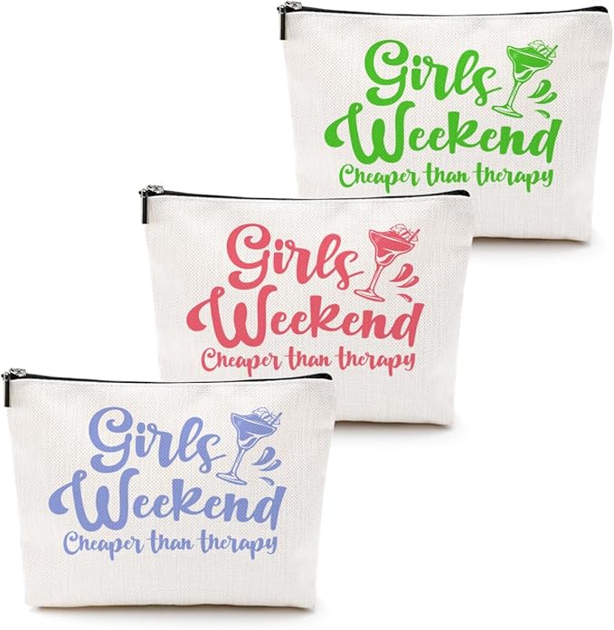 CQM 3 Pcs Girls Weekend Gifts Girl Trip 2026 Makeup Bag Girls Trip Gifts Favors Summer Gift Cosmetic Bag Toiletry Bag Zipper Pouch Weekender Bags for Women Girl Friendship Bachelorette Party Birthday