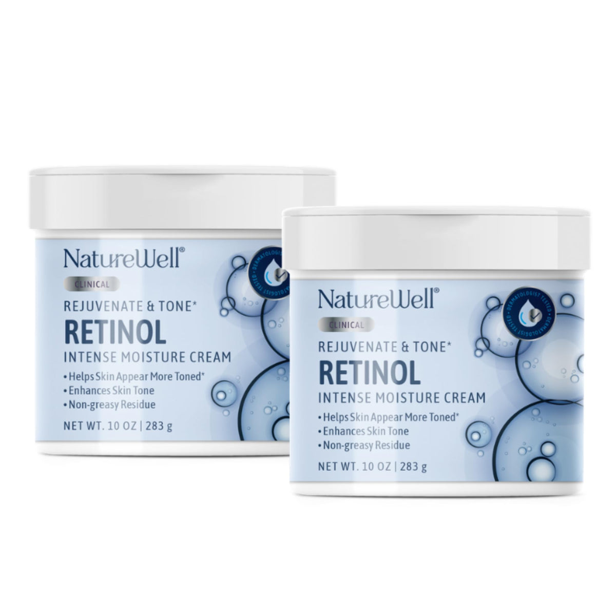 NATURE WELL Clinical Retinol Rejuvenate & Tone Moisture Cream for Face & Body, Anti-Aging Firming Cream for Wrinkles, Fine Lines & Crepey Skin, Body Lotion & Facial Moisturizer, 2 Pack (10 Oz Each)