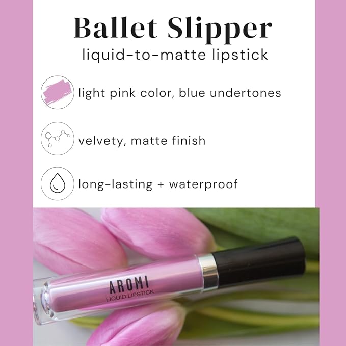 Aromi Light Pink Matte Liquid Lipstick, Blue Undertones (Ballet Slipper)