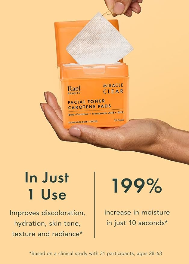 Rael Miracle Clear Toner Pads for Face, Dual Exfoliating & Soothing (70 Ct)