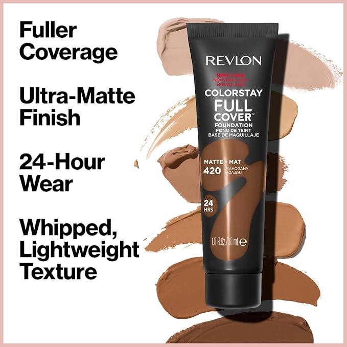 Revlon ColorStay Full Cover Longwear Matte Foundation, Heat & Sweat Resistant Lightweight Face Makeup, 240 Medium Beige, 1.0 fl oz