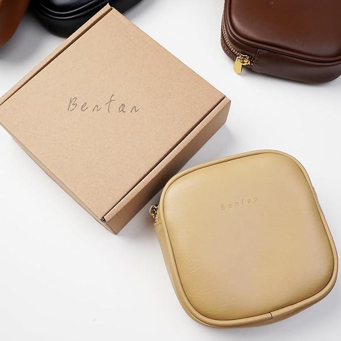 Benfan Leather Cosmetic Bag for Women Small Zipper Makeup Bag for Purse Waterproof Travel Makeup Organizer Charger Storage Pouch Color Yellow