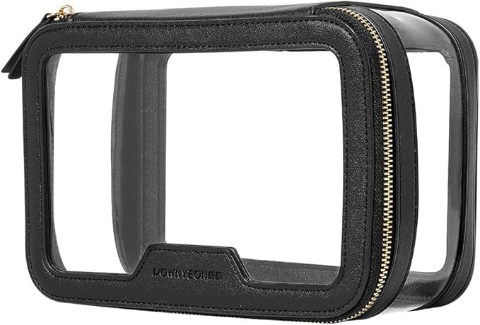 Camdeez Rownyeon Clear Makeup Case Toiletry Bag Travel Makeup Train Case Portable Cosmetic Organizer Transparent Bag Black