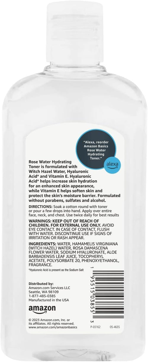 Amazon Basics Rose Water Hydrating Facial Toner, Alcohol Free, 16 fl oz