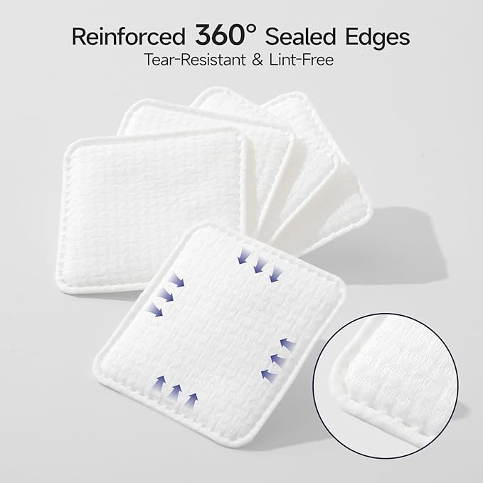 ECOLOOK Cotton Pads for Face，Triple-Layer Textured Exfoliating & Ultra-Soft Reinforced Edges,Lint-Free & No Tear， Triple-Laye Facial pad，Gentle for All Skin Types | Pair with Toner