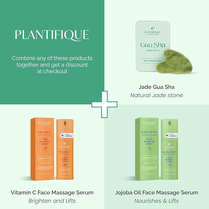 PLANTIFIQUE Jade Gua Sha Facial Tools - Lymphatic Drainage Face Massager | Guasha Tool for Face Sculpting & Jawline Shaper - Skincare Gift - Reduces Puffiness & Relieves Tension