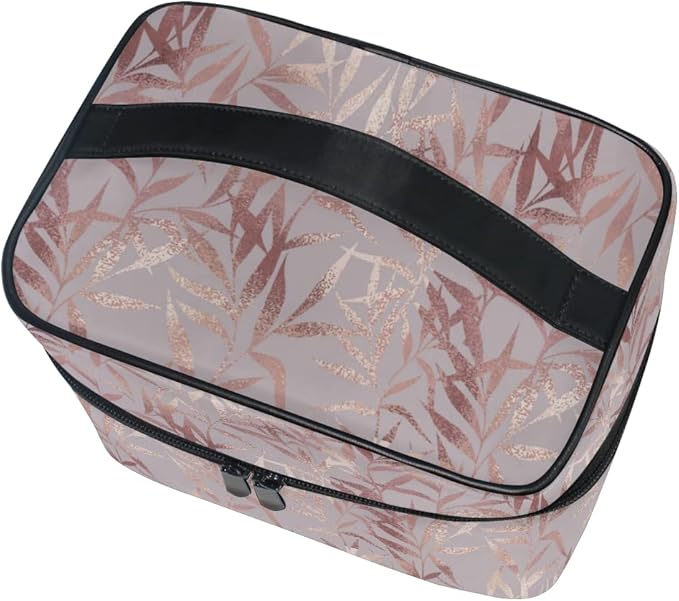 MNSRUU Makeup Bag, Rose Gold Leaves Travel Makeup Organizer Bag Cosmetic Cases Toiletry Bags for Girl Women Ladies