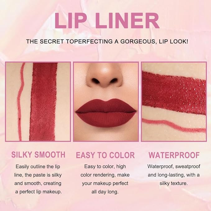 HHLTOH 2-in-1 Burgundy Red Lip Liner and Lipstick for Women, Matte Long Lasting Waterproof Lip Color, Dual Ended Lip Pencil & Lipstick Combo, Smooth Non-Drying Lip Makeup, Vegan & Cruelty-Free