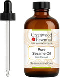 Greenwood Essential Pure Sesame Oil (Sesamum indicum) with Glass Dropper Cold Pressed 120ml (4 oz)