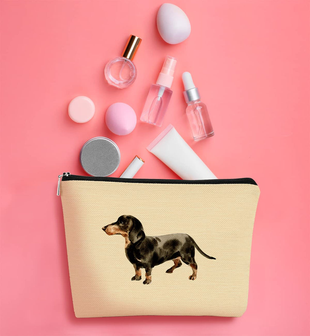 Funny Dachshund Weiner Dog Makeup Bag - Cosmetic Bag Gift Idea for Dog Lovers, Teen Girls, Women; Perfect for Dachshund Moms, Daughters, Sisters