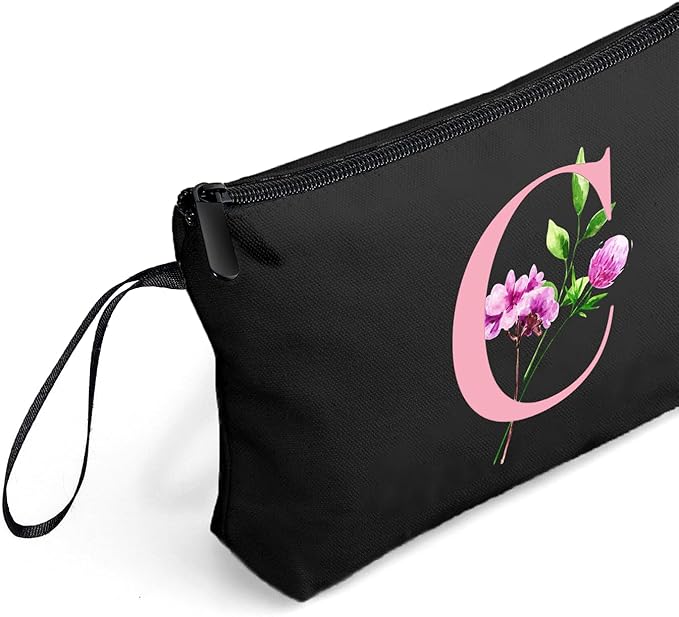 SEAMOON A-Z Personalized Gifts for Women, Initial Makeup Bag with Mirror, C