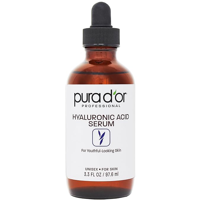 PURA D'OR 3.3 Oz Hyaluronic Acid Serum For Deep Hydration: Anti-Aging, Plumping & Moisturizing Formula For Ayurvedic Skin Care-Smooth, Supple Skin - Natural Boost - Fine Lines & Wrinkle Reducer