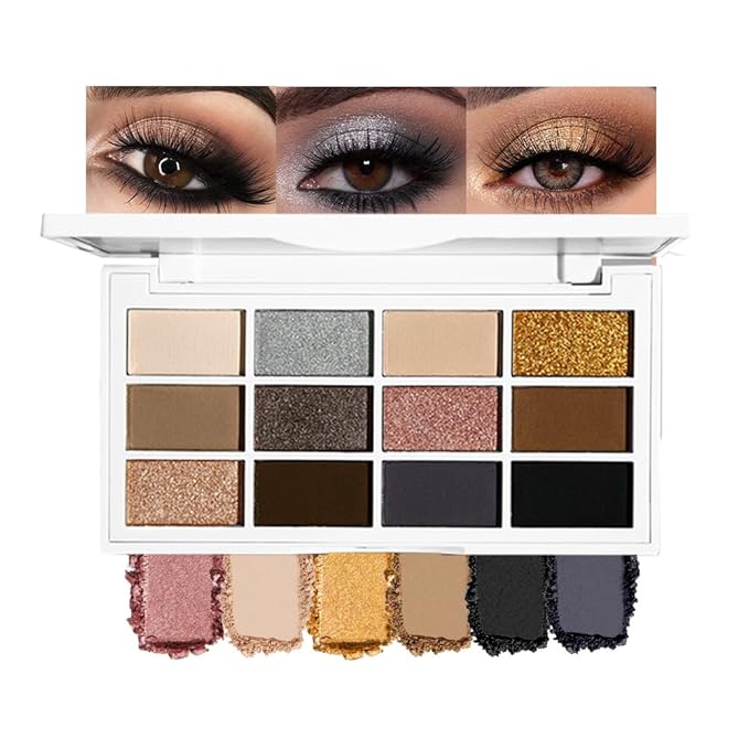 JUAAZIN 12 Colors Matte Shimmer Eyeshadow - Cool-toned Eyeshadow Palette, Long-Lasting Waterproof Crease-Proof Pigmented, Built-In Mirror, Vegan Cruelty-Free for Daily & Glam Makeup Looks 01#