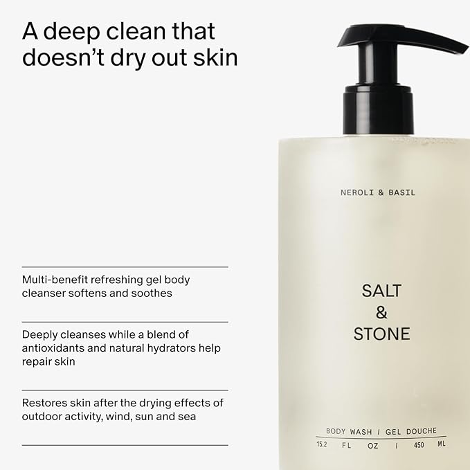 Salt & Stone Body Wash for Women & Men, Neroli & Basil 15.2 fl oz