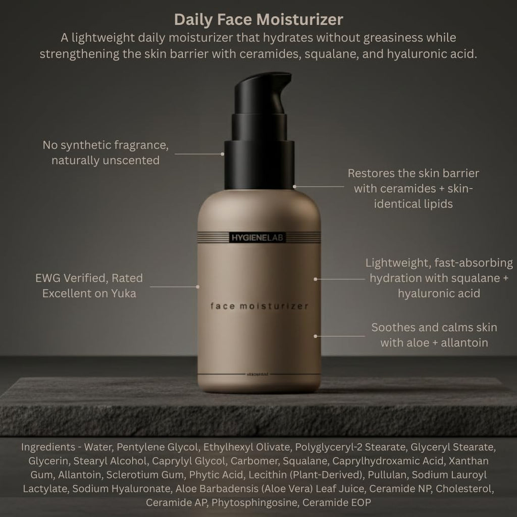 HygieneLab Face Moisturizer with Hyaluronic Acid, Non-Greasy for Dry Skin
