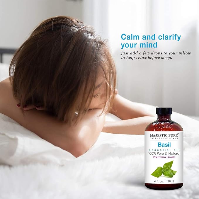 Majestic Pure Basil Essential Oil for Diffuser - 4 Fl Oz