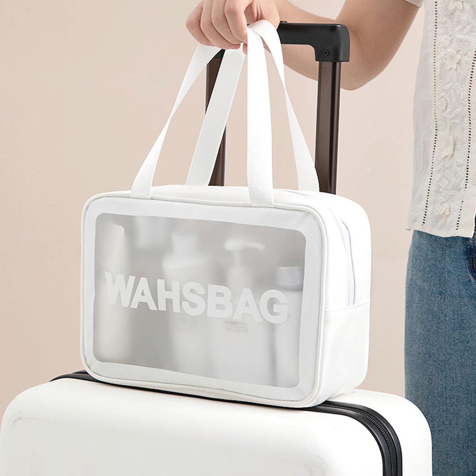 BIRDDIE Clear Travel Bags for Toiletries,3 Pack Toiletry Bag,Matte Translucent Toiletry Bag,Makeup Bag With Handy Handle,Travel Pouch,Makeup Cosmetic Organizer for Travel Essentials(White)
