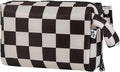 Tiny Twinkle Waterproof Travel Toiletry & Makeup Bag Organizer | Makeup Pouch with Multiple Compartments & Snap Handle for Travel | Gift for Teen Girls and Women（Black Checkers