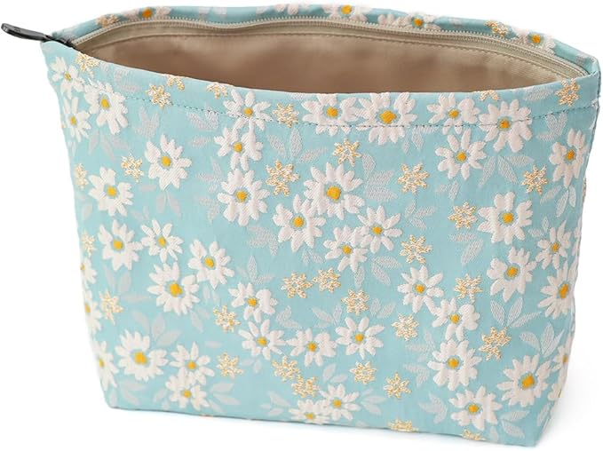 BBORGDC Floral Jacquard Makeup Bag - Large Capacity Cosmetic Pouch & Travel Toiletry Organizer with Zipper, Perfect for Daily Use, Gift Ideas for Women, Durable and Stylish Make Up Bag