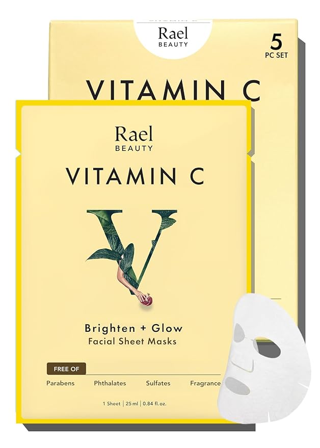 Rael Bamboo Face Sheet Masks, Daily Hydration Skincare (Vitamin C, 5 Ct)