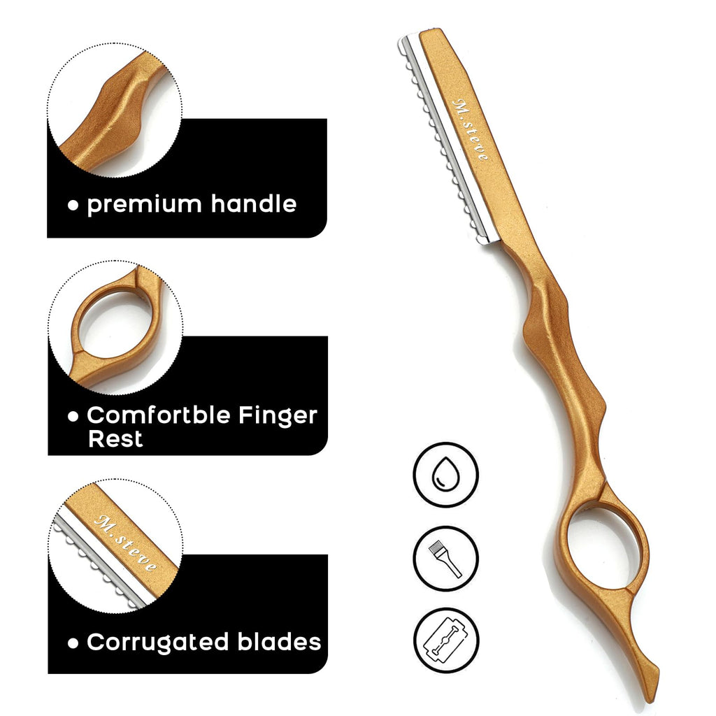 Hair Razors For Cutting Hair 6.89", Professional Styling Razor with Replacement Stainless Steel Blades for Salon/Home -11PCS Gold