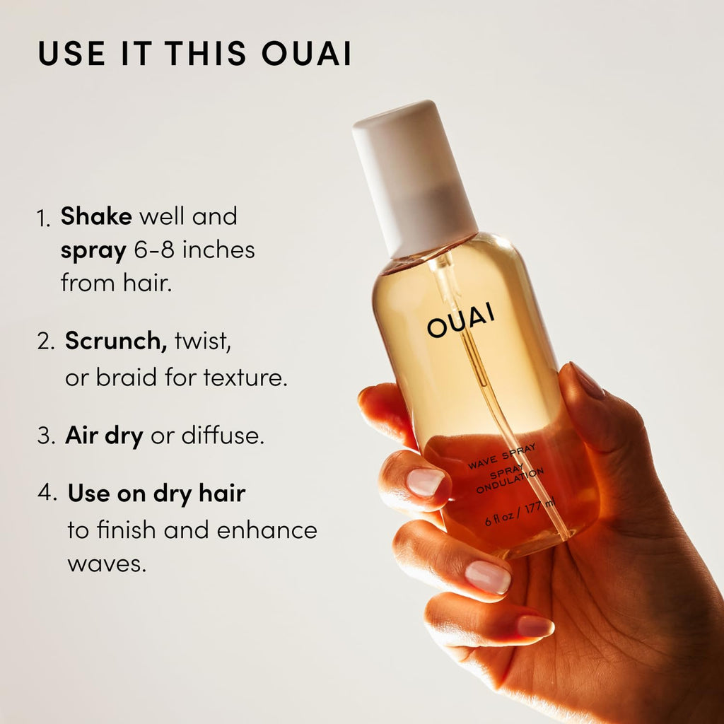 OUAI Travel Size Wave Spray - Texture Spray for Hair with Coconut Oil and Rice Protein - Adds Texture, Volume & Shine for Beach Waves - Paraben Free, Safe for Color & Keratin-Treated Hair (3 fl oz)