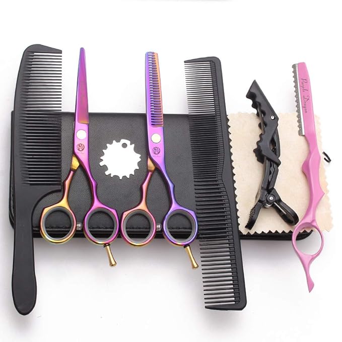 Purple Dragon 5.5 inch Hair Cutting Scissors Set with Razor