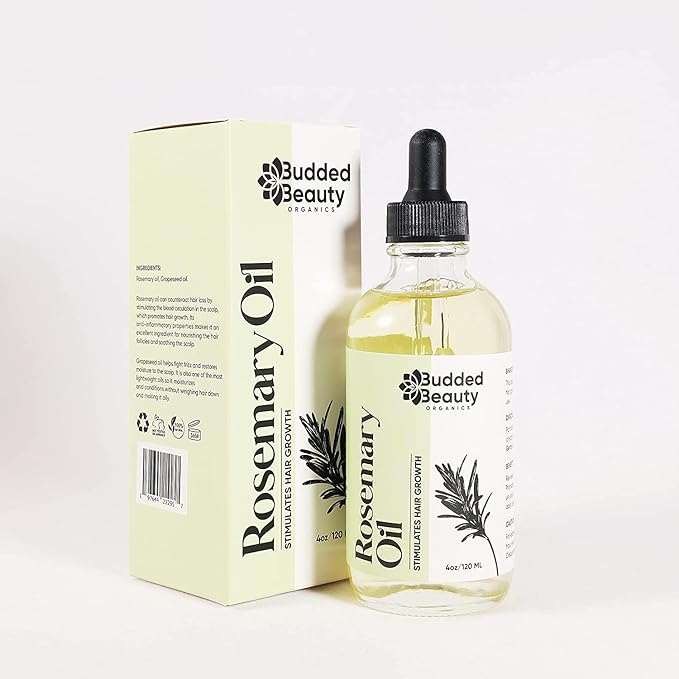 BuddedBeauty Organics Natural Rosemary Essential Oil for Hair Growth - Hair Treatment with Dropper Bottle for Women and Men