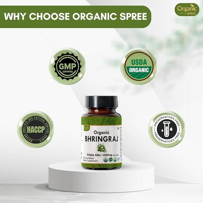ORGANIC SPREE Bhringraj 120 Tablets - USDA Organic Bhringraj (Eclipta alba) Supplement, Supports Hair Nourishment* - Pack of 3