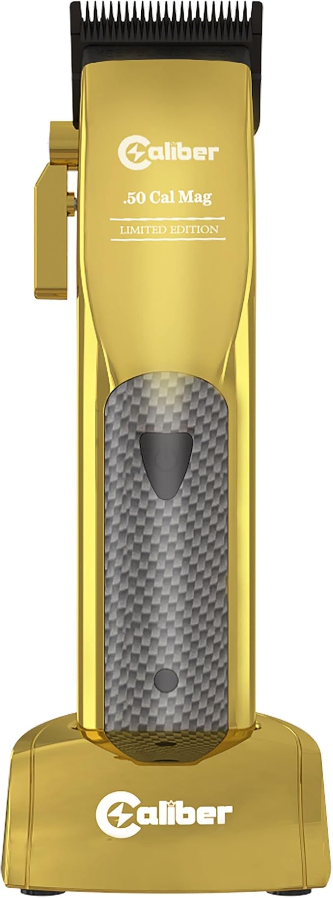 Caliber.50 Cal Limited Edition Clipper - Long Lasting 8+ Hours of Power - Ultra Low Noise Technology - Rechargeable Powerful Battery - Easy Zero Gap Cut - Hair Grooming Tool for Men (Gold)