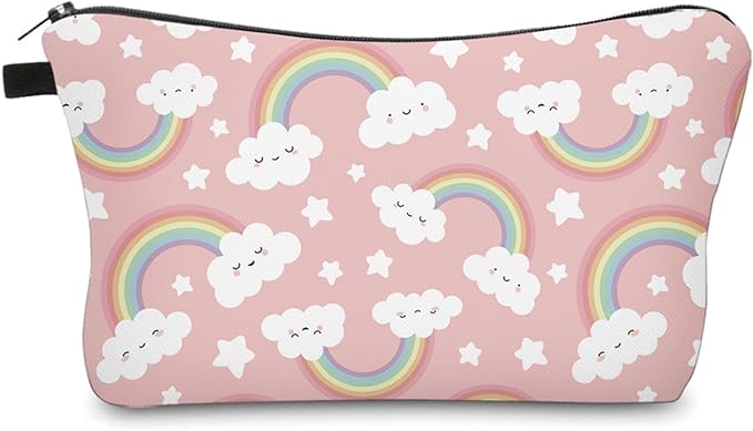 Aiphamy Cute Travel Makeup Bag Cosmetic Bag Small Pouch Gift for Women (Cloud Rainbow)
