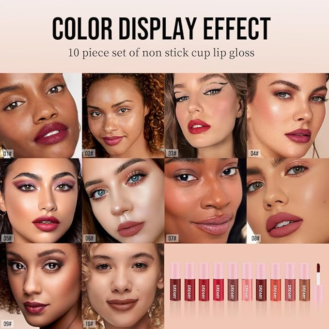 Hxssll Matte Lip Stain – High Pigment Non-Transfer Matte Liquid Lipstick, Long-Lasting Waterproof Smudge-Proof Lip Color, Lightweight Comfortable Velvet Finish Lip Tint 01#（10PCS）