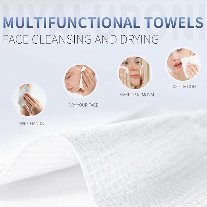 Poplar Pine Valley Disposable Face Towels XL, Makeup Remover Dry Wipes, Hyaluronic Acid Added, Cleansing and Moisturizing, Skin Care, Cotton, Thick Soft, Travel, 50 Ct, 1 Pack, White