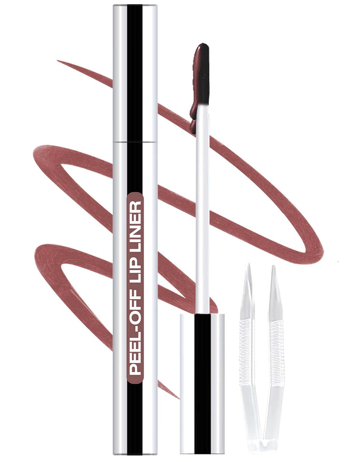 QCMME Lip Liner Stain Peel Off with Tweezer, Long Lasting Matte Lip Tattoo, Highly Pigmented Color Lip Tint Makeup, Waterproof, Transfer-proof Lipstain for Women, for All Skin Types Cool Rose