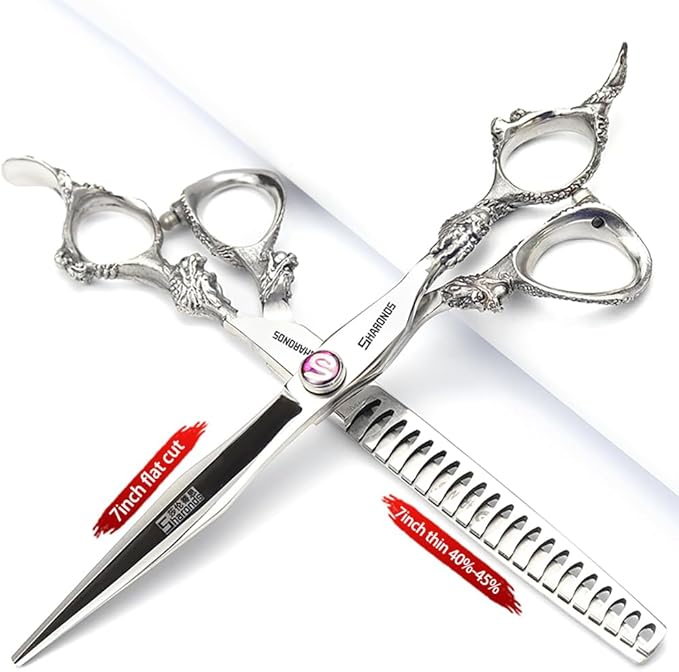 SHARONDS 7 inch Barber Salon Home Shear For Men Women (7" 2pc-A)