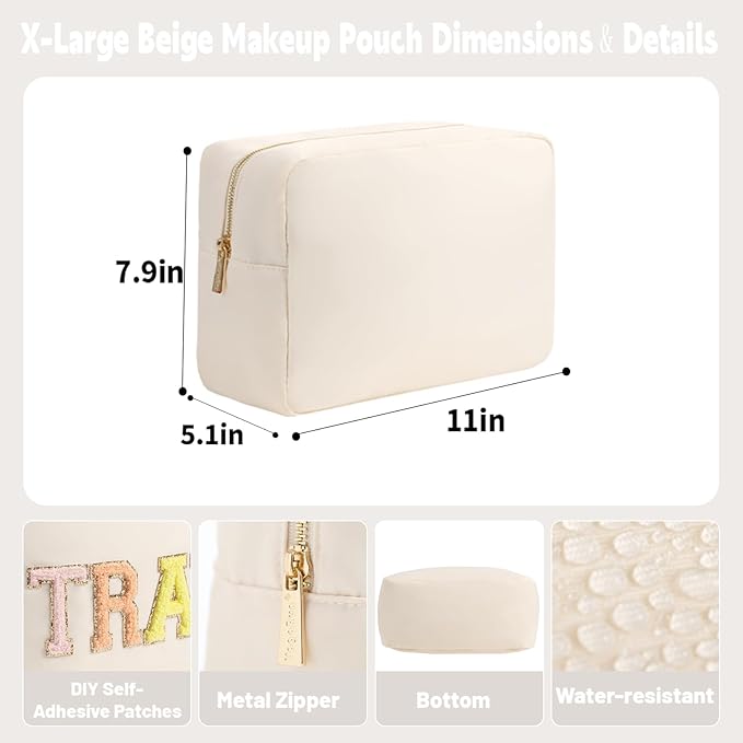 YogoRun Pouch for Purse Makeup Bag Travel Cosmetic Pouch Nylon Zipper Bag for Women SPF Sunscreen Bag With Zipper Pocket M, Beige