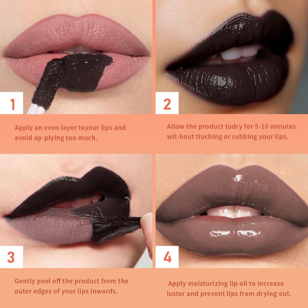 Hxssll Cool Taupe Peel Off Lip Gloss Tattoo and Lip Oil, Lip Stain Peel Off Masque - Peel Off Lip Tint,Long Lasting Waterproof Transfer-proof Lip Mask Lip Gloss Peel Off Lip Liner,Stay Lip Makeup 06#
