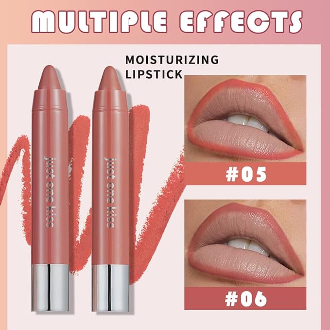 mekuel 2Pcs Maroon & Orange Hydrating Cream Lipsticks Lip Crayon for Women, Natural Moisturing Lipstick Lip Liner Crayon Set for Ombre Shades, Matte Creamy Lips Stick Nourishing Lips Balm Set, C