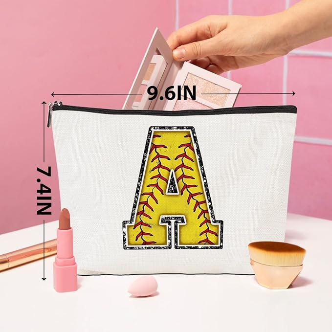 Softball Gifts Initial A Makeup Bag Softball Gifts for Team Cosmetic Bag