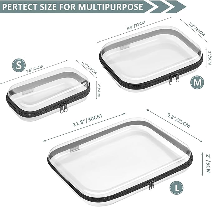 YQBRAO Clear Hard Shell Organizer Cases, 3-Pack, Black