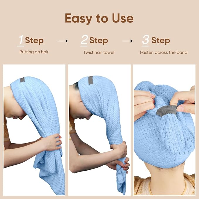 HOMEXCEL 5PK Microfiber Hair Towels, 40x20 in, Soft&Fast Drying for Long Hairs